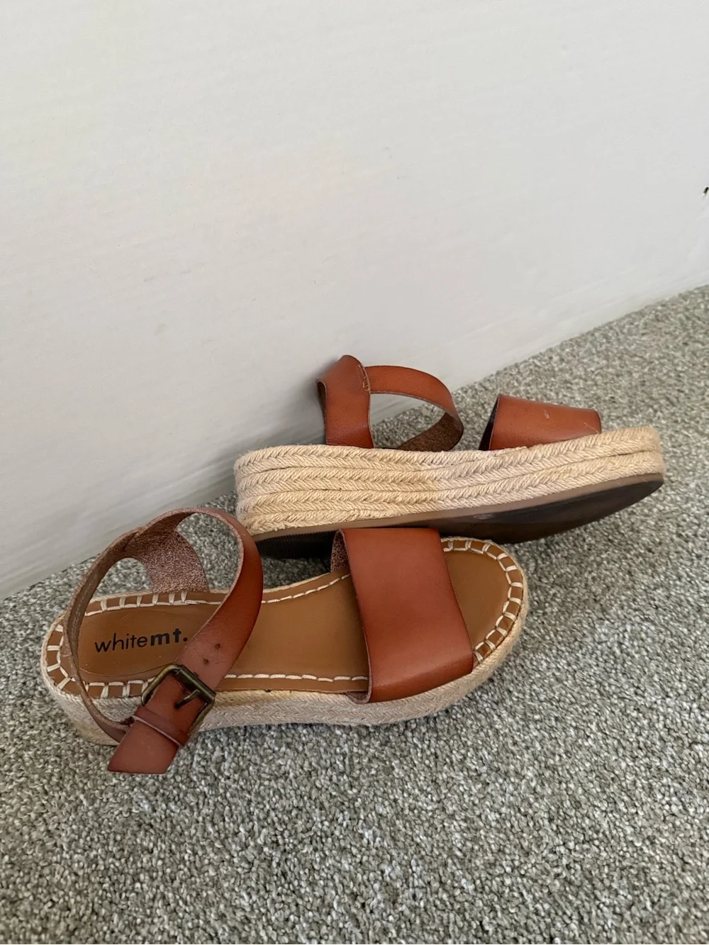 White Mountain Tan Leather Espadrille Platform Sandals